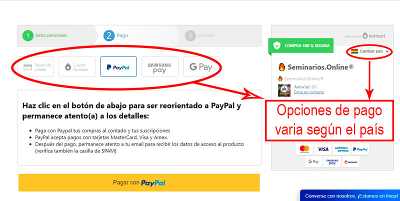 opciones de pago seminaris online